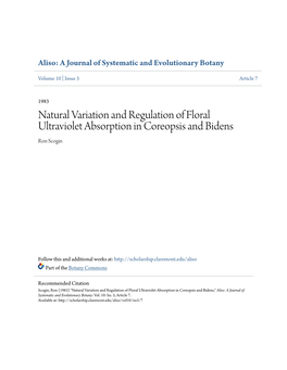 Natural Variation and Regulation of Floral Ultraviolet Absorption in Coreopsis and Bidens Ron Scogin