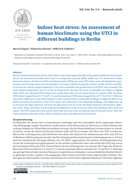 Indoor Heat Stress: an Assessment of Human Bioclimate Using the UTCI in Different Buildings in Berlin