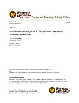 Asian American Immigrants: a Comparison of the Chinese, Japanese, and Filipinos