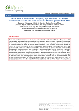 Protic Ionic Liquids As Cell Disrupting Agents for the Recovery Of