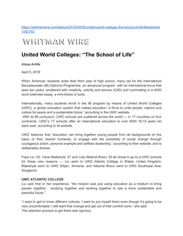 United World Colleges: “The School of Life”