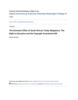 The Domestic Effect of South Africa's Treaty Obligations: the Right to Education and the Copyright Amendment Bill