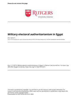 Military Electoral Authoritarianism in Egypt
