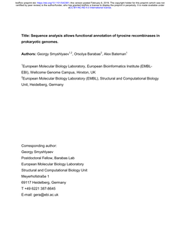 Sequence Analysis Allows Functional Annotation of Tyrosine Recombinases in Prokaryotic Genomes