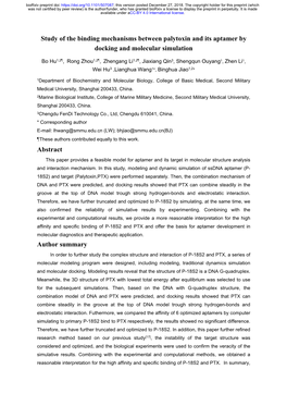 Study of the Binding Mechanisms Between Palytoxin and Its Aptamer by Docking and Molecular Simulation