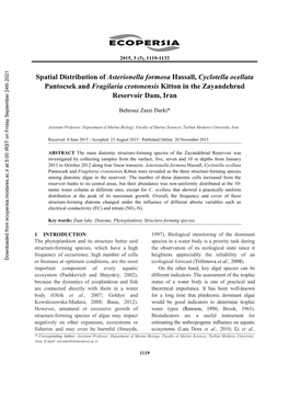 Spatial Distribution of Asterionella Formosa Hassall, Cyclotella Ocellata Pantocsek and Fragilaria Crotonensis Kitton in the Zayandehrud Reservoir Dam, Iran