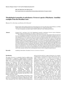 Morphological Anomalies in Polychaetes: Perinereis Species (Polychaeta: Annelida) Examples from the Brazilian Coast