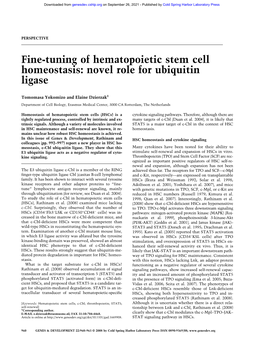 Fine-Tuning of Hematopoietic Stem Cell Homeostasis: Novel Role for Ubiquitin Ligase