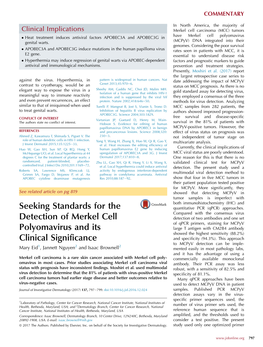 Of Merkel Cell Polyomavirus and Its Clinical&Nbsp