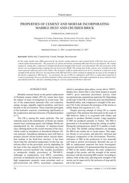 Properties of Cement and Mortar Incorporating Marble Dust and Crushed Brick