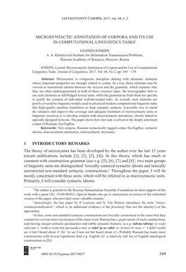 Microsyntactic Annotation of Corpora and Its Use in Computational Linguistics Tasks1