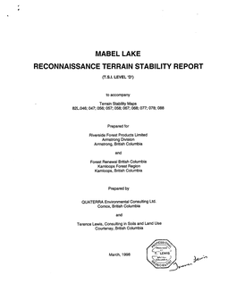 Mabel Lake Reconnaissance Terrain Stability Report