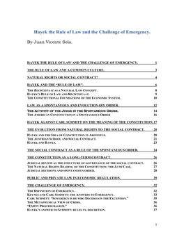 Hayek the Rule of Law and the Challenge of Emergency