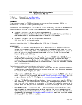 IEEE CSS Technical Committee on Smart Grids (TC-SG)