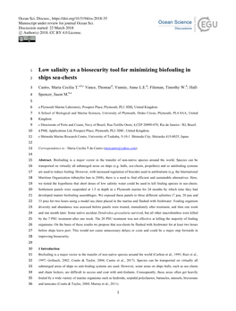 Low Salinity As a Biosecurity Tool for Minimizing Biofouling in Ships Sea-Chests