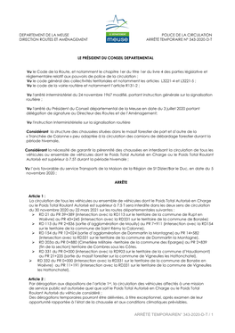 Arrêté Temporairen° 343-2020-D-T / 1 Departement