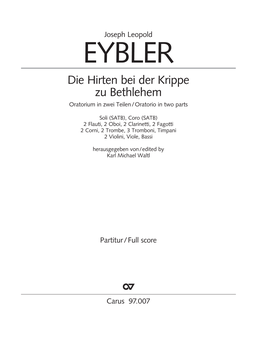 Die Hirten Bei Der Krippe Zu Bethlehem Oratorium in Zwei Teilen/Oratorio in Two Parts
