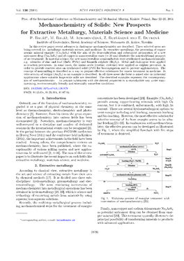 Mechanochemistry of Solids: New Prospects for Extractive Metallurgy, Materials Science and Medicine P