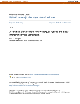 A Summary of Intergeneric New World Quail Hybrids, and a New Intergeneric Hybrid Combination