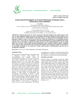 Cross-Cultural Investigation on Common Phytonyms of Caryota Urens L