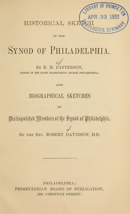 Historical Sketch of the Synod of Philadelphia