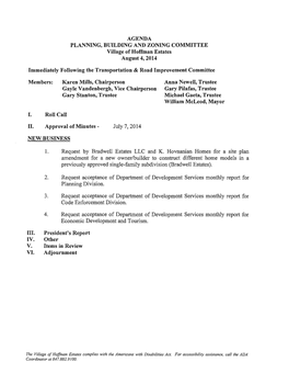 AGENDA PLANNING, BUILDING and ZONING COMMITTEE Village of Hoffman Estates August 4, 2014