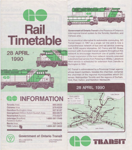 GO Transit Rail Timetable, April 28, 1990