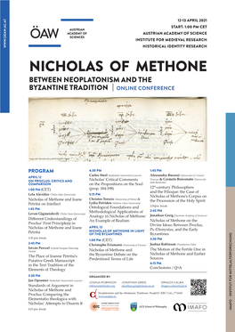 Nicholas of Methone Between Neoplatonism and the Byzantine Tradition | Online Conference