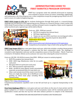 Administrators Guide to First Robotics Program Expenses