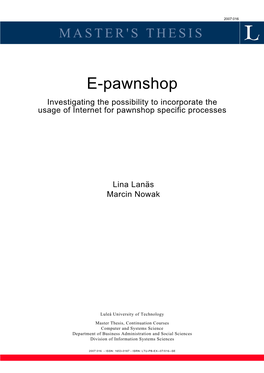 E-Pawnshop Investigating the Possibility to Incorporate the Usage of Internet for Pawnshop Specific Processes