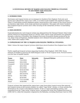 A CENTENNIAL REVIEW of MAJOR LAND FALLING TROPICAL CYCLONES in SOUTHERN NEW ENGLAND June 2000