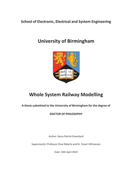 University of Birmingham Whole System Railway Modelling