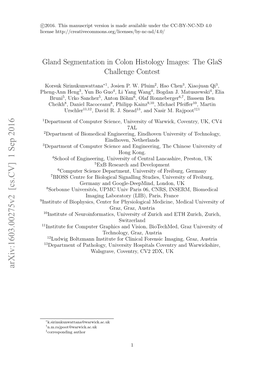 Gland Segmentation in Colon Histology Images: the Glas Challenge Contest