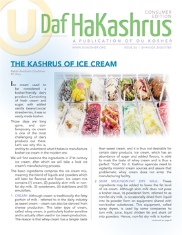 THE KASHRUS of ICE CREAM Rabbi Avrohom Gordimer RC, Dairy