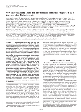 New Susceptibility Locus for Rheumatoid Arthritis Suggested by a Genome-Wide Linkage Study