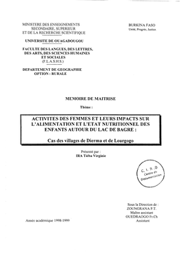 Activités Des Femmes Et Leurs Impacts Sur L'alimentation Et L