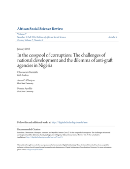 In the Cesspool of Corruption: the Challenges of National Development and the Dilemma of Anti-Graft Agencies in Nigeria Oluwaseum Bamidele Faith Academy