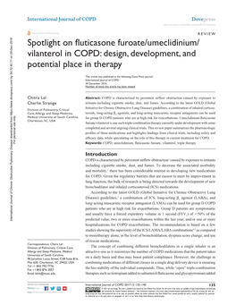 Spotlight on Fluticasone Furoate/Umeclidinium/ Vilanterol in COPD: Design, Development, and Potential Place in Therapy