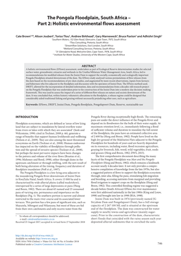 The Pongola Floodplain, South Africa – Part 2: Holistic Environmental Flows Assessment