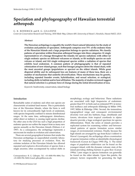 Speciation and Phylogeography of Hawaiian Terrestrial Arthropods