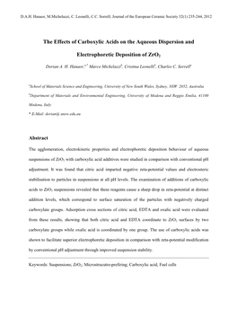 The Effects of Carboxylic Acids on the Aqueous Dispersion And