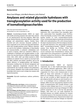 Amylases and Related Glycoside Hydrolases with Transglycosylation