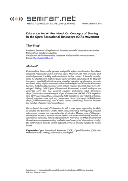 Education for All Revisited: on Concepts of Sharing in the Open Educational Resources (OER) Movement