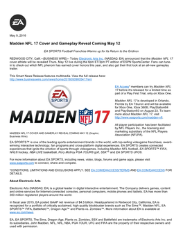 Madden NFL 17 Cover and Gameplay Reveal Coming May 12