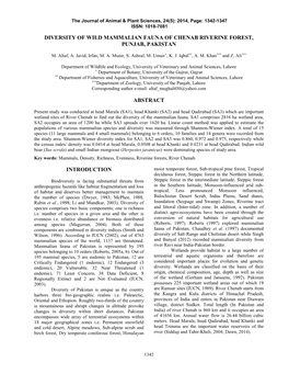 Survey of Small Mammals of Hingol National Park Balochistan