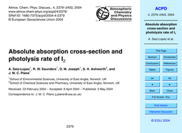 Absolute Absorption Cross-Section and Photolysis Rate of I2