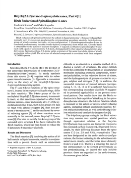 Birch Reduction of Spirodiisophor-6-Ones Frederick Kurzer* and Zakir Kapadia Royal Free Hospital School of Medicine, University of London, London NW 3, England Z