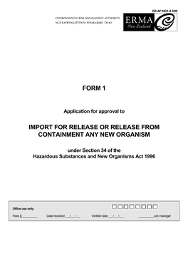 Form 1 Import for Release Or Release from Containment