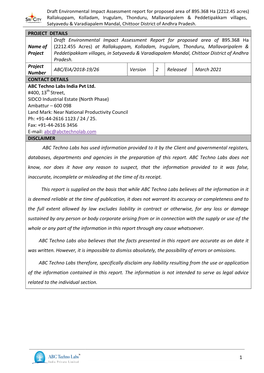 1 PROJECT DETAILS Name of Project Draft Environmental Impact