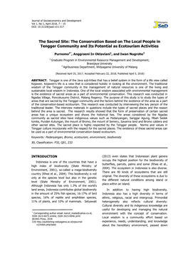 The Sacred Site: the Conservation Based on the Local People in Tengger Community and Its Potential As Ecotourism Activities